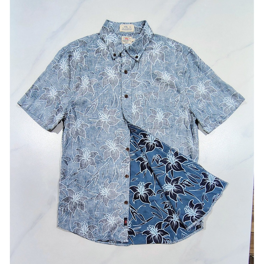 Faherty The Breeze Shirt Mens Medium Short Sleeve Floral Linen Blend Casual